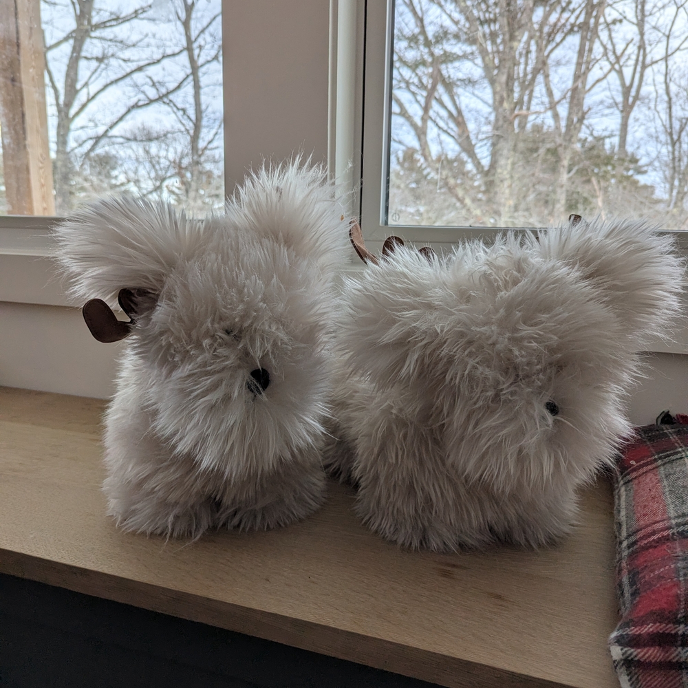 Set (2) Pottery Barn Plush White Pup Stuffed Animals - Picture 2 of 6